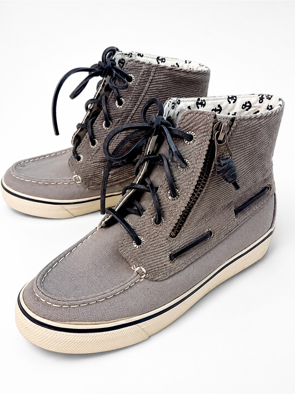 Sperry Wilma Charcoal Gray Corduroy High Top Sneaker Boat Shoe Size 6